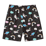 Star Space Unicorn Pattern Print Men's Swim Trunks