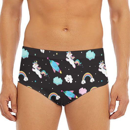 Star Space Unicorn Pattern Print Men's Triangle Swim Briefs