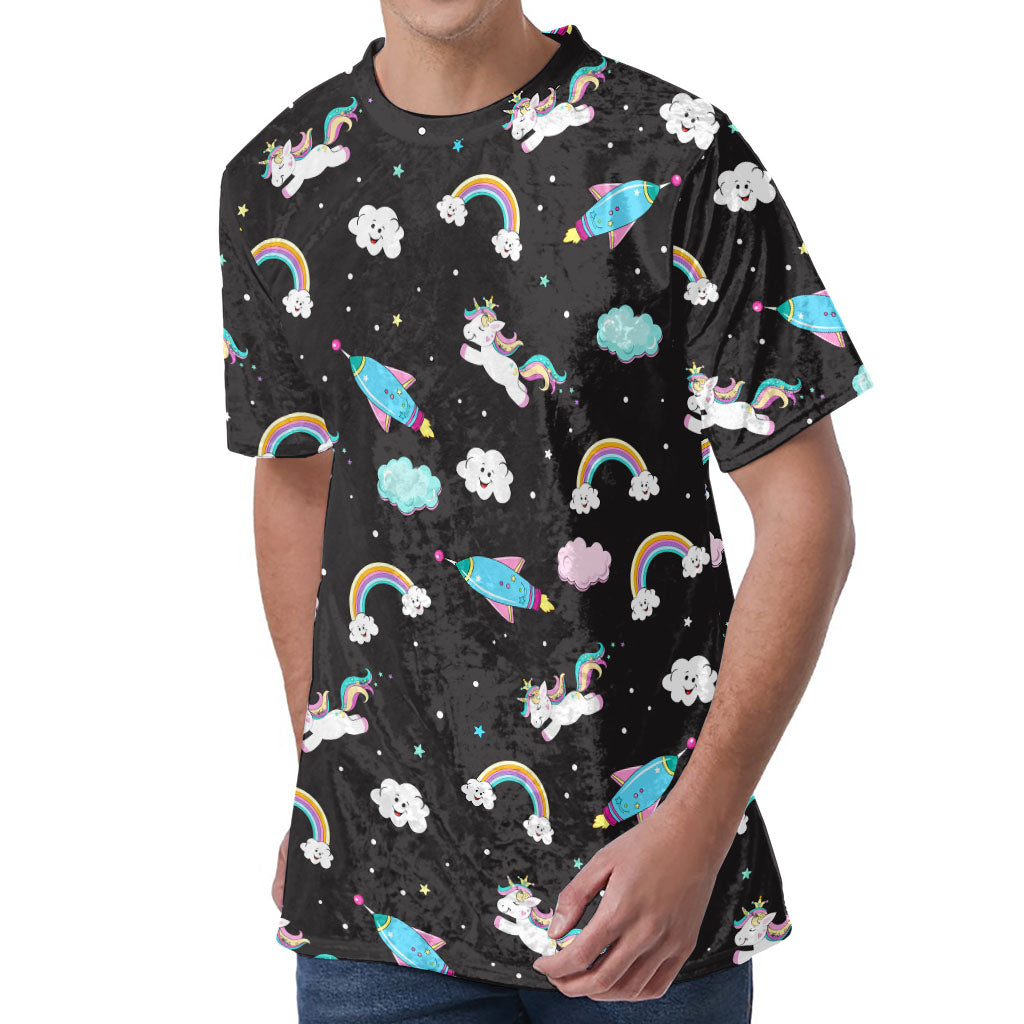 Star Space Unicorn Pattern Print Men's Velvet T-Shirt