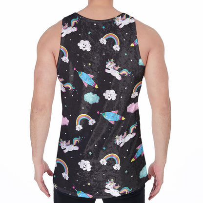 Star Space Unicorn Pattern Print Men's Velvet Tank Top