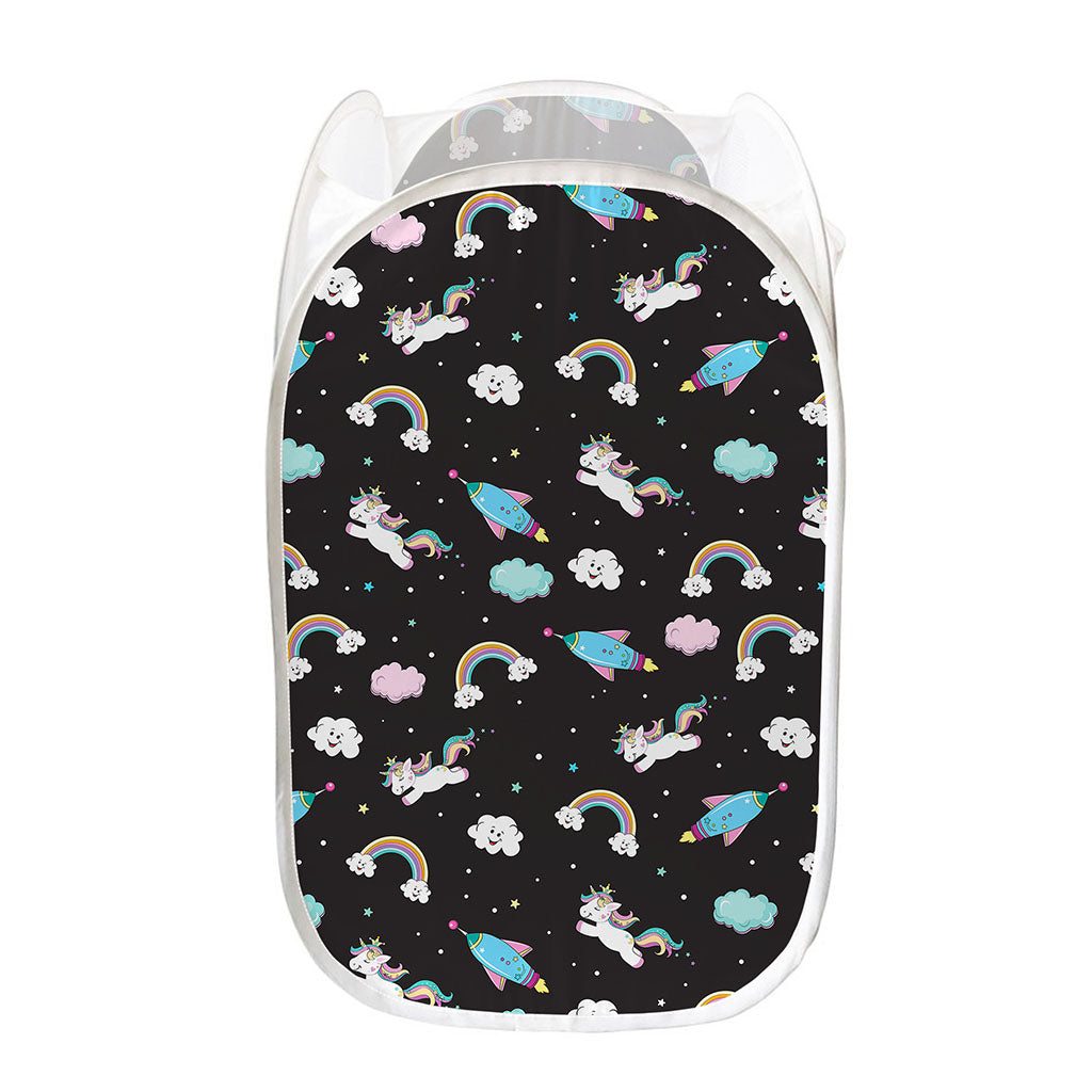 Star Space Unicorn Pattern Print Mesh Laundry Hamper