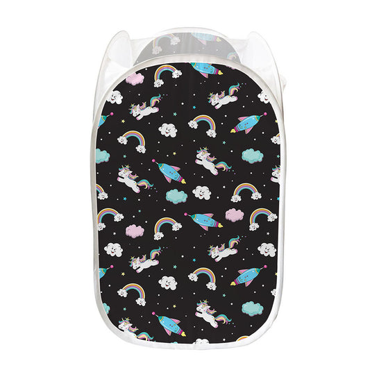 Star Space Unicorn Pattern Print Mesh Laundry Hamper