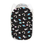 Star Space Unicorn Pattern Print Mesh Laundry Hamper