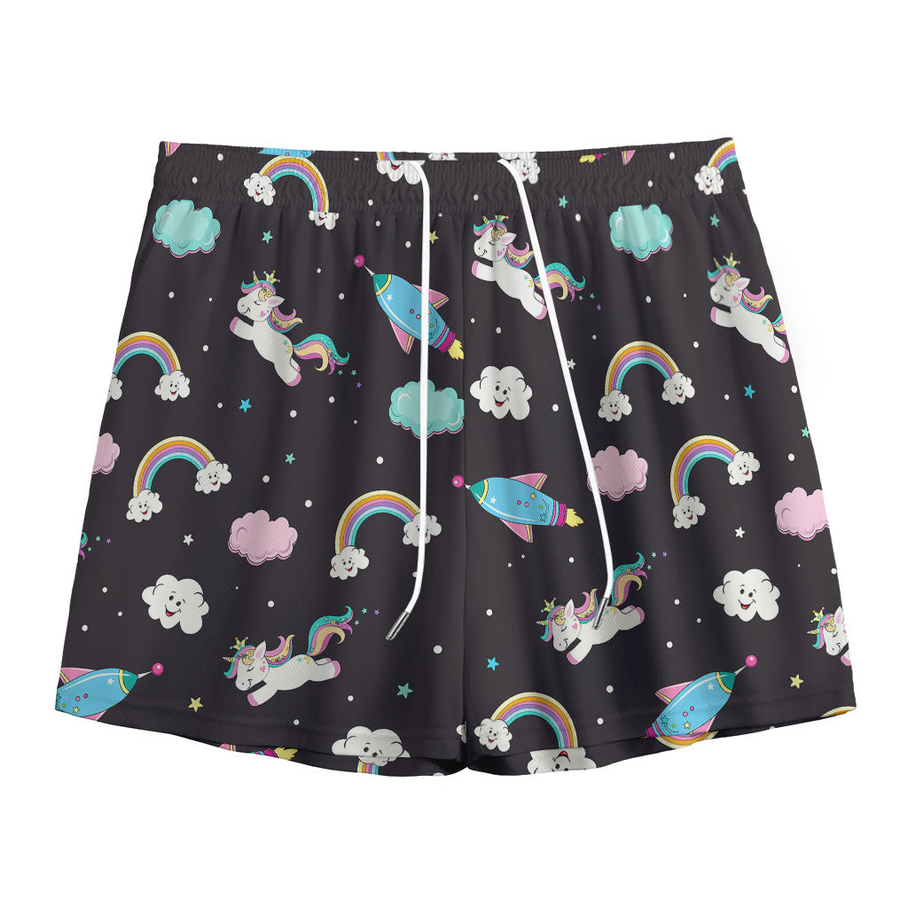 Star Space Unicorn Pattern Print Mesh Shorts