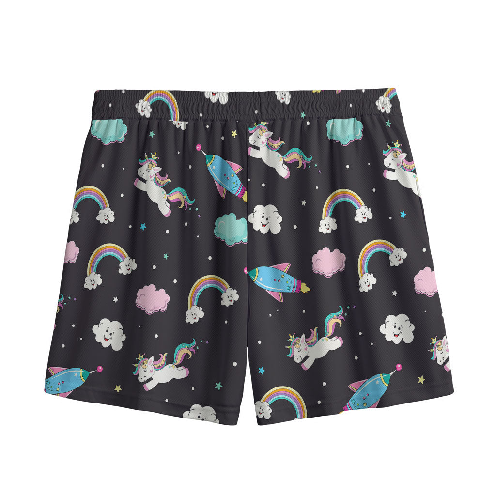 Star Space Unicorn Pattern Print Mesh Shorts