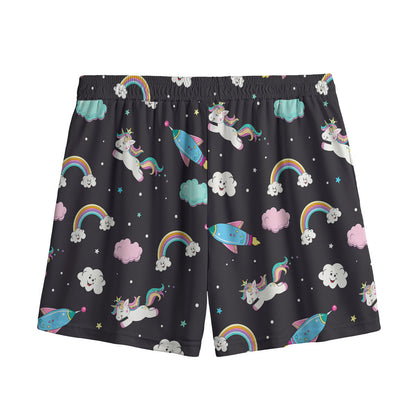 Star Space Unicorn Pattern Print Mesh Shorts