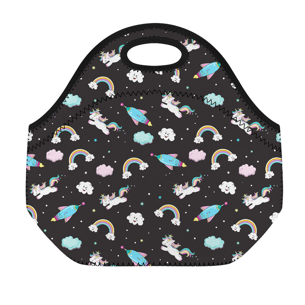 Star Space Unicorn Pattern Print Neoprene Lunch Bag