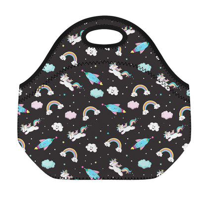 Star Space Unicorn Pattern Print Neoprene Lunch Bag