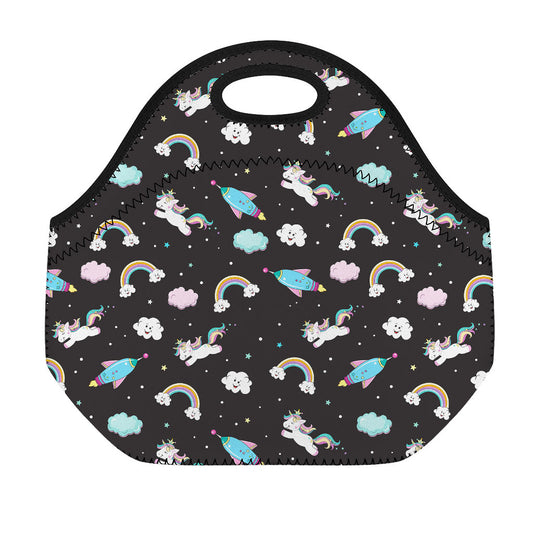 Star Space Unicorn Pattern Print Neoprene Lunch Bag