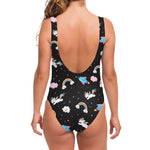 Star Space Unicorn Pattern Print One Piece Swimsuit