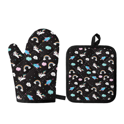 Star Space Unicorn Pattern Print Oven Mitt And Pot Holder Set