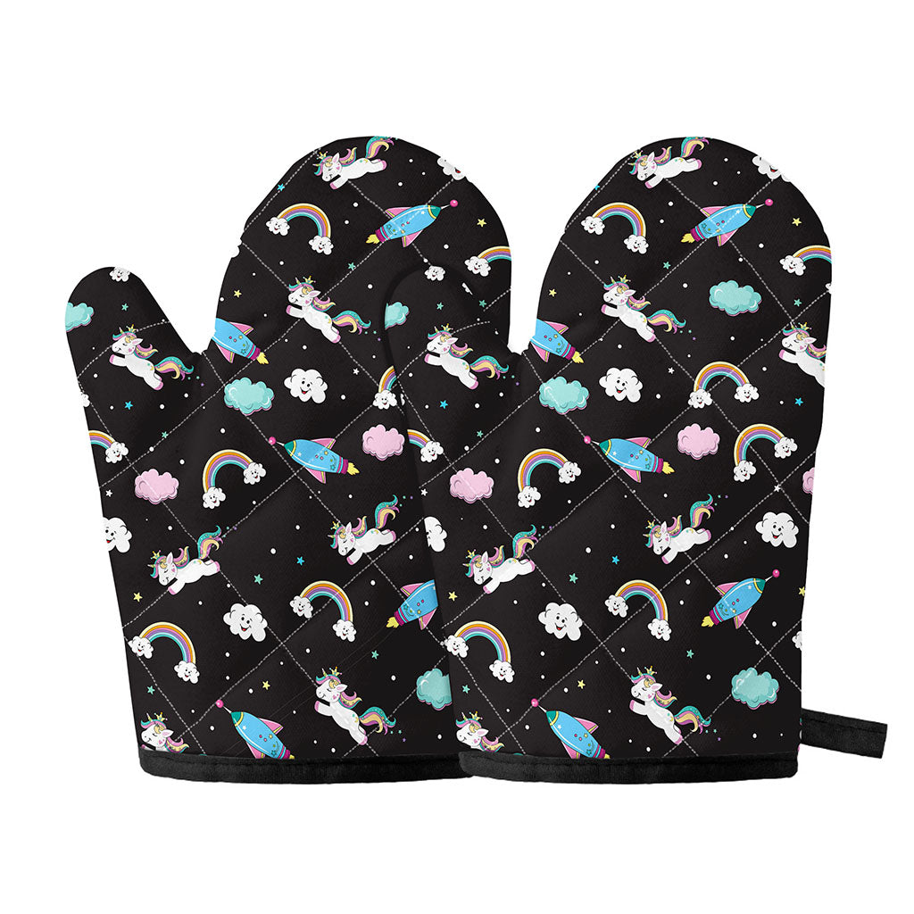 Star Space Unicorn Pattern Print Oven Mitts
