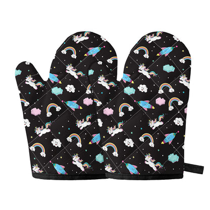 Star Space Unicorn Pattern Print Oven Mitts