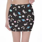 Star Space Unicorn Pattern Print Pencil Mini Skirt
