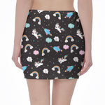 Star Space Unicorn Pattern Print Pencil Mini Skirt