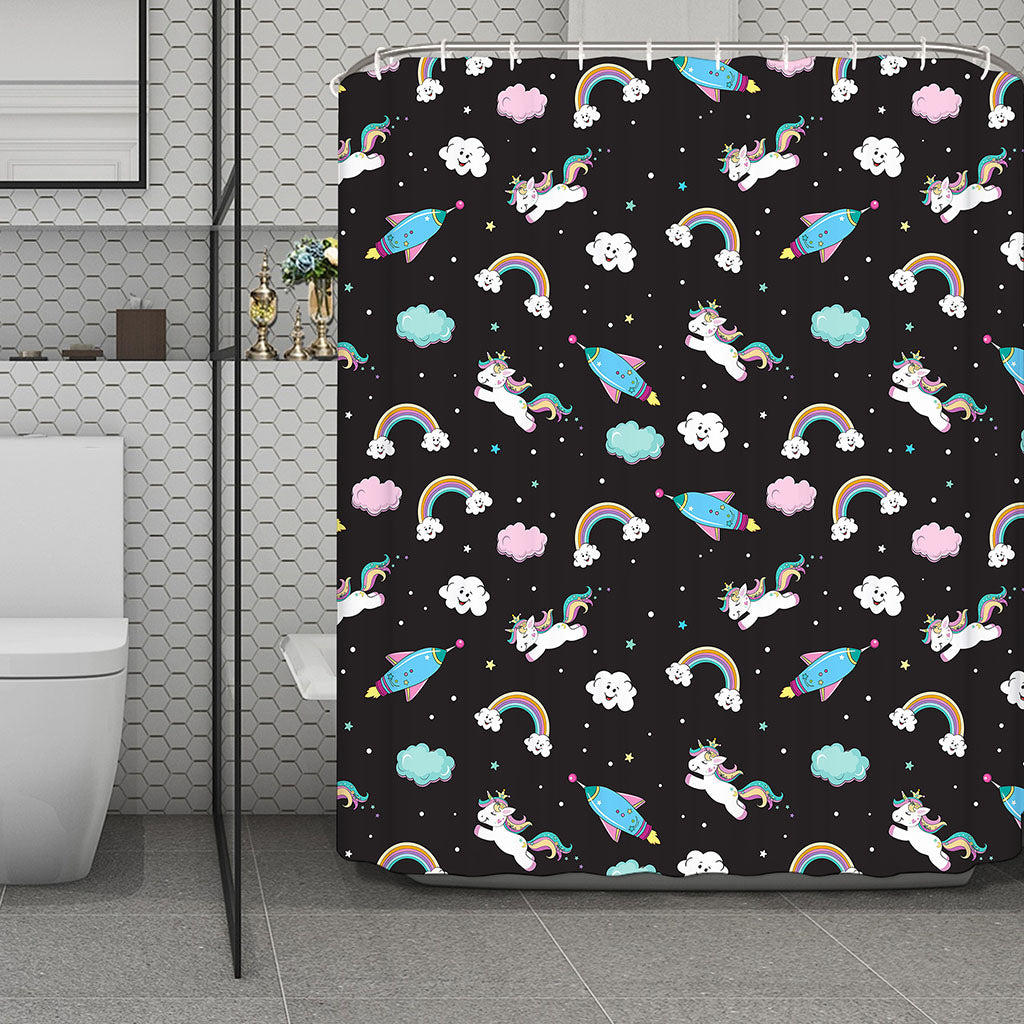 Star Space Unicorn Pattern Print Polyester Shower Curtain