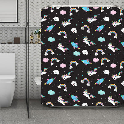 Star Space Unicorn Pattern Print Polyester Shower Curtain