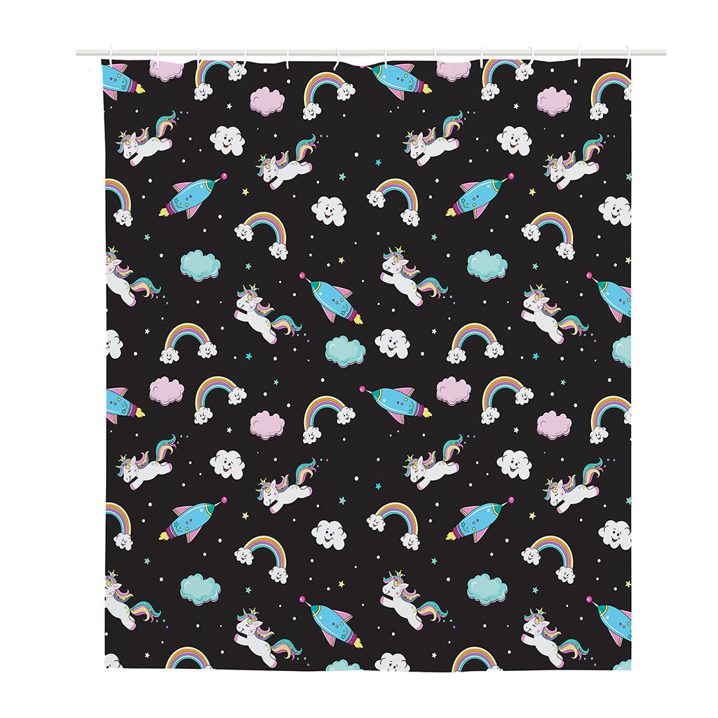 Star Space Unicorn Pattern Print Polyester Shower Curtain