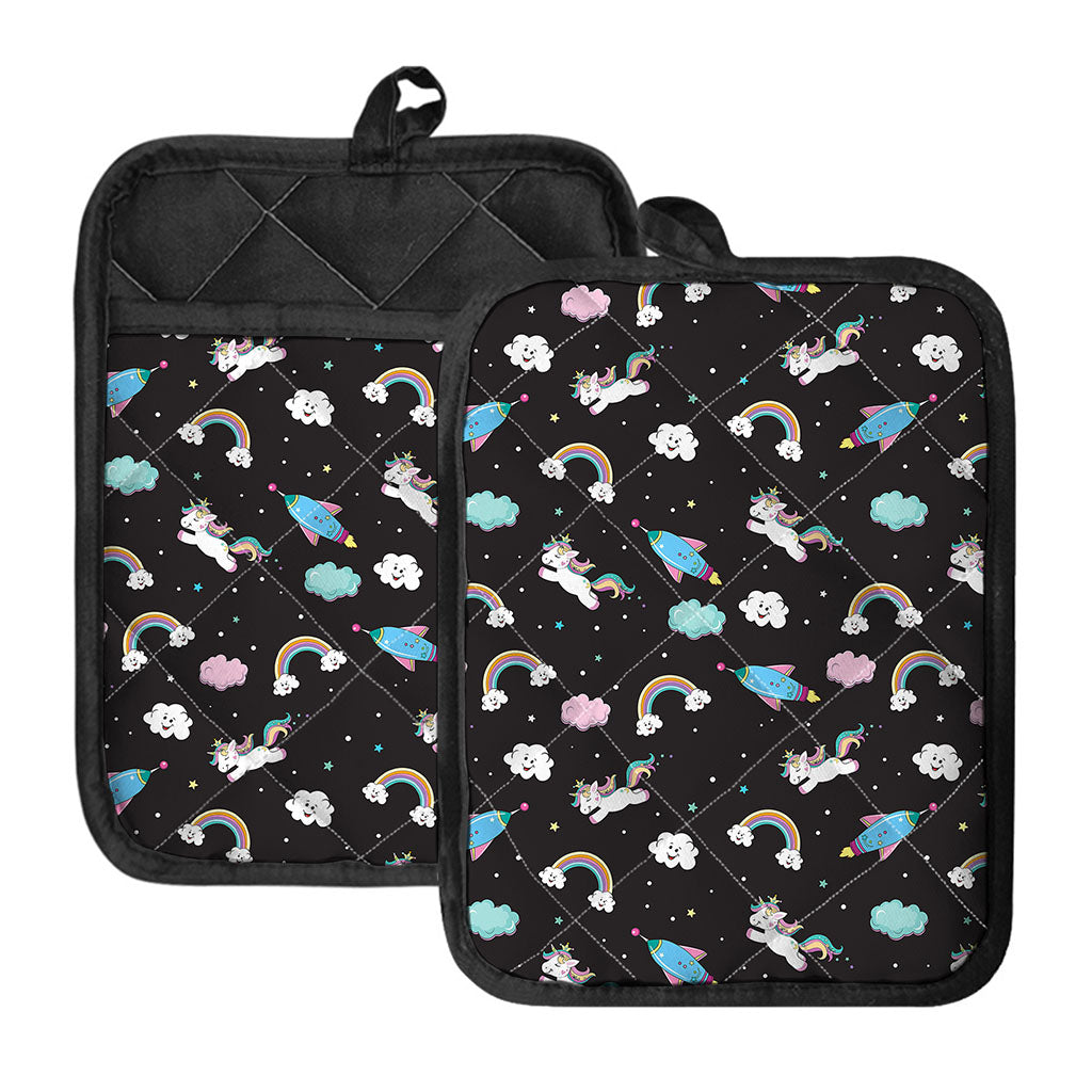 Star Space Unicorn Pattern Print Pot Holders With Pocket
