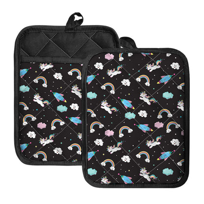 Star Space Unicorn Pattern Print Pot Holders With Pocket