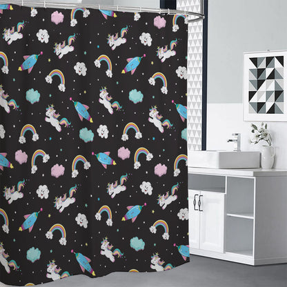 Star Space Unicorn Pattern Print Premium Shower Curtain