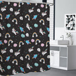 Star Space Unicorn Pattern Print Premium Shower Curtain