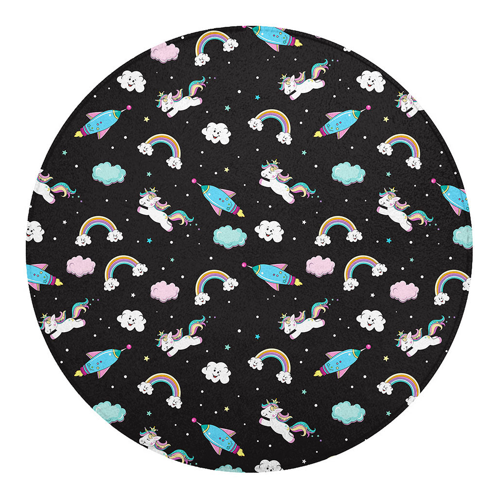 Star Space Unicorn Pattern Print Round Blanket