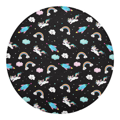 Star Space Unicorn Pattern Print Round Blanket