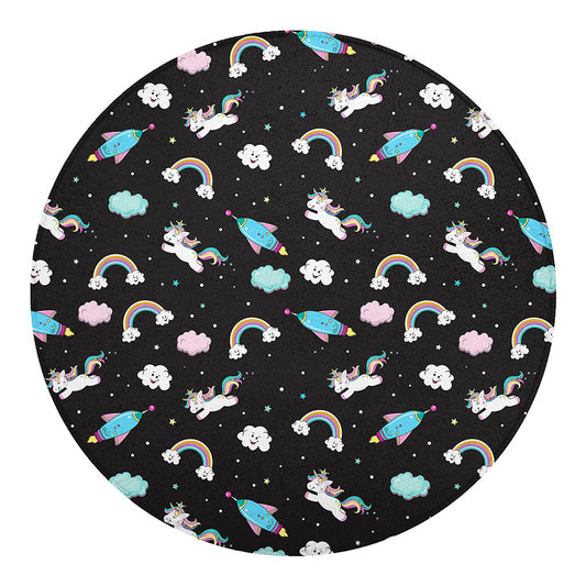 Star Space Unicorn Pattern Print Round Blanket