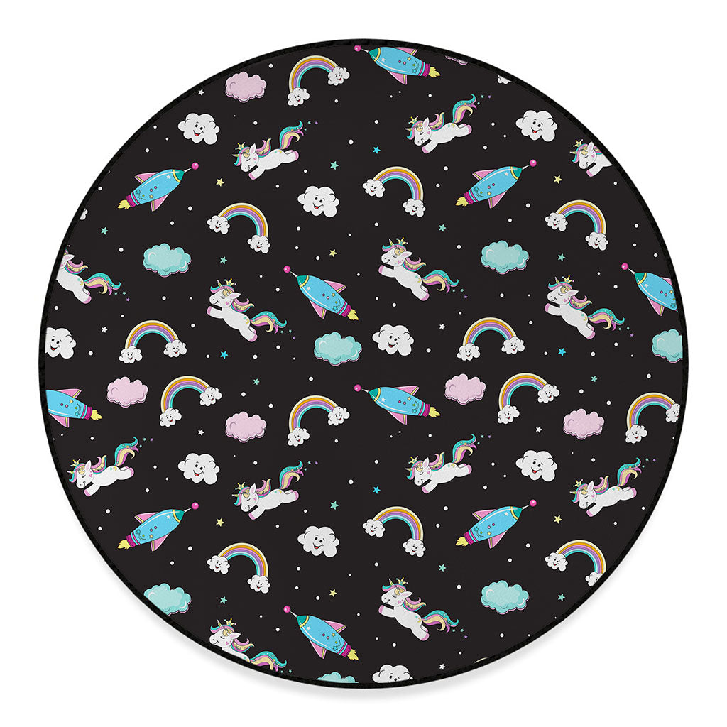 Star Space Unicorn Pattern Print Round Floor Mat