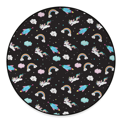 Star Space Unicorn Pattern Print Round Floor Mat