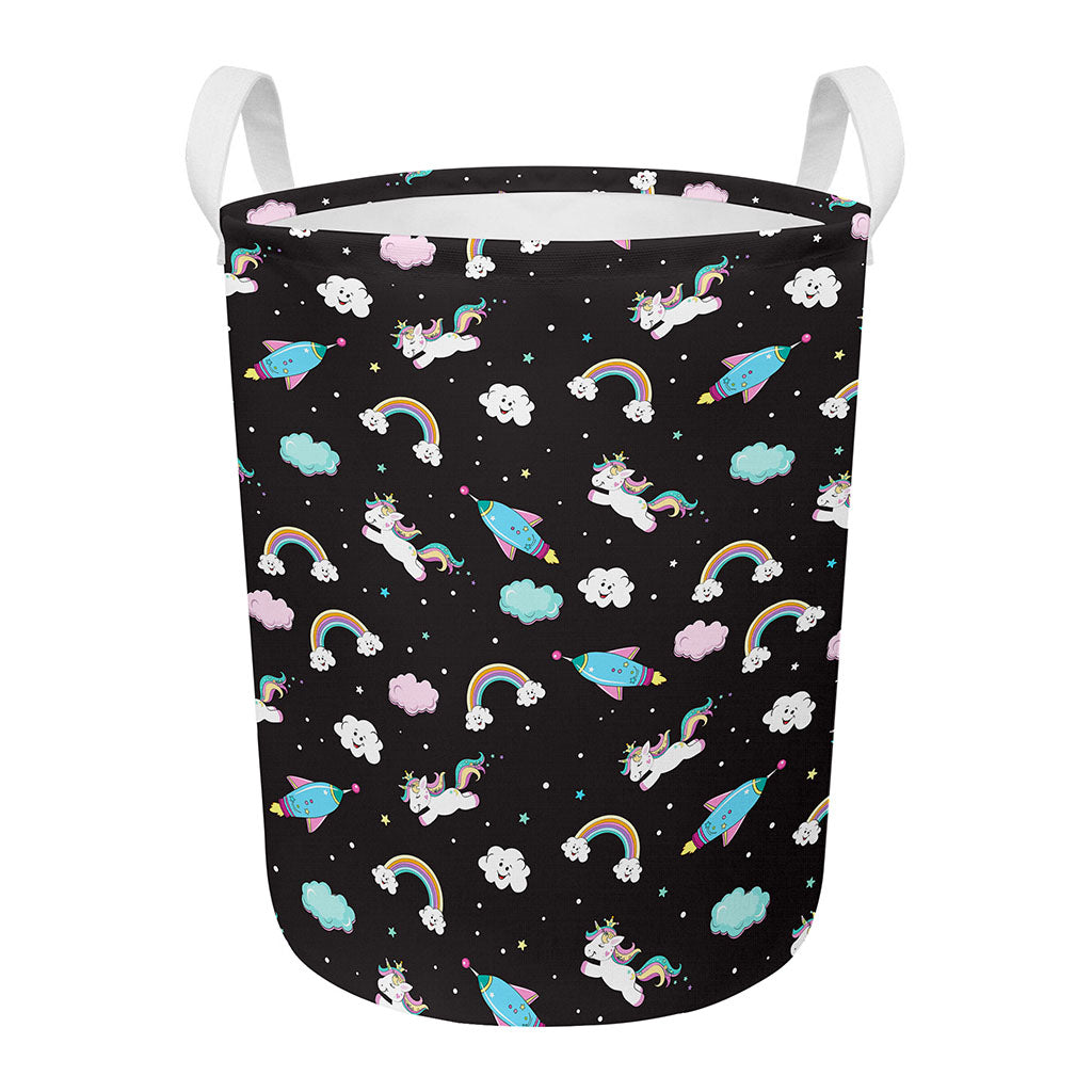 Star Space Unicorn Pattern Print Round Laundry Basket