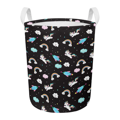Star Space Unicorn Pattern Print Round Laundry Basket