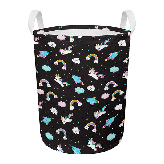Star Space Unicorn Pattern Print Round Laundry Basket