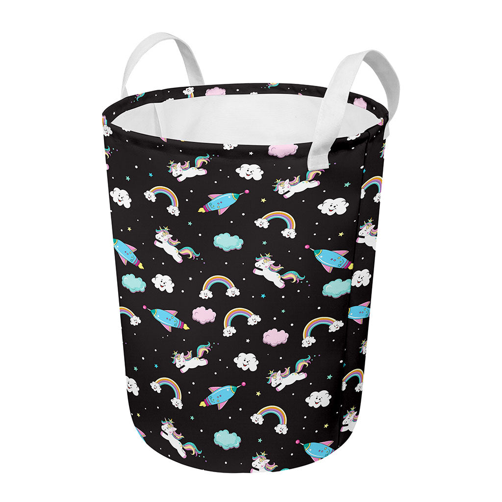 Star Space Unicorn Pattern Print Round Laundry Basket