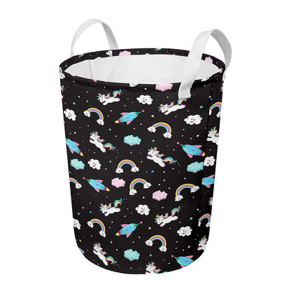 Star Space Unicorn Pattern Print Round Laundry Basket