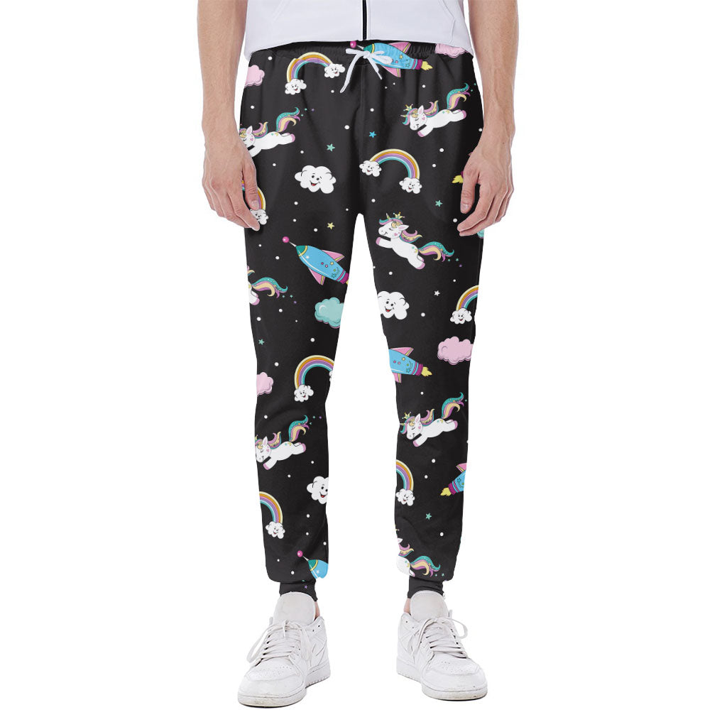 Star Space Unicorn Pattern Print Scuba Joggers