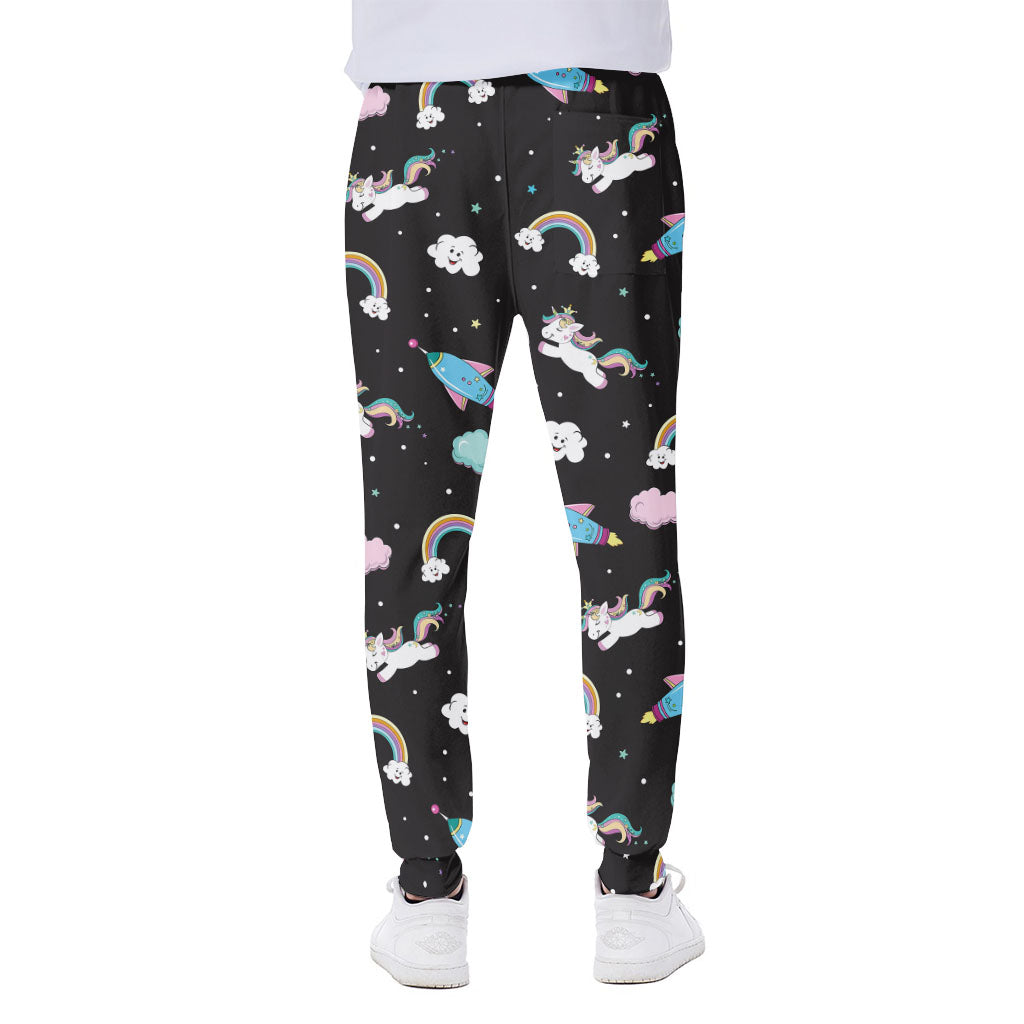 Star Space Unicorn Pattern Print Scuba Joggers