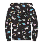 Star Space Unicorn Pattern Print Sherpa Lined Zip Up Hoodie