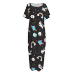 Star Space Unicorn Pattern Print Short Sleeve Long Nightdress