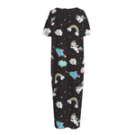 Star Space Unicorn Pattern Print Short Sleeve Long Nightdress