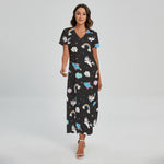 Star Space Unicorn Pattern Print Short Sleeve Maxi Dress