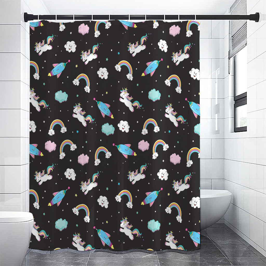 Star Space Unicorn Pattern Print Shower Curtain