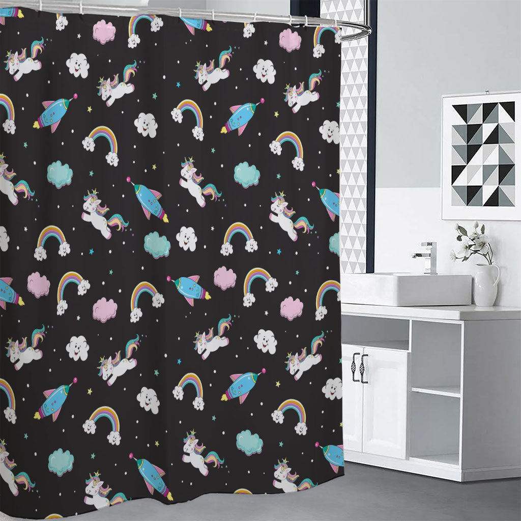 Star Space Unicorn Pattern Print Shower Curtain