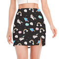 Star Space Unicorn Pattern Print Side Slit Mini Skirt