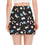 Star Space Unicorn Pattern Print Side Slit Mini Skirt