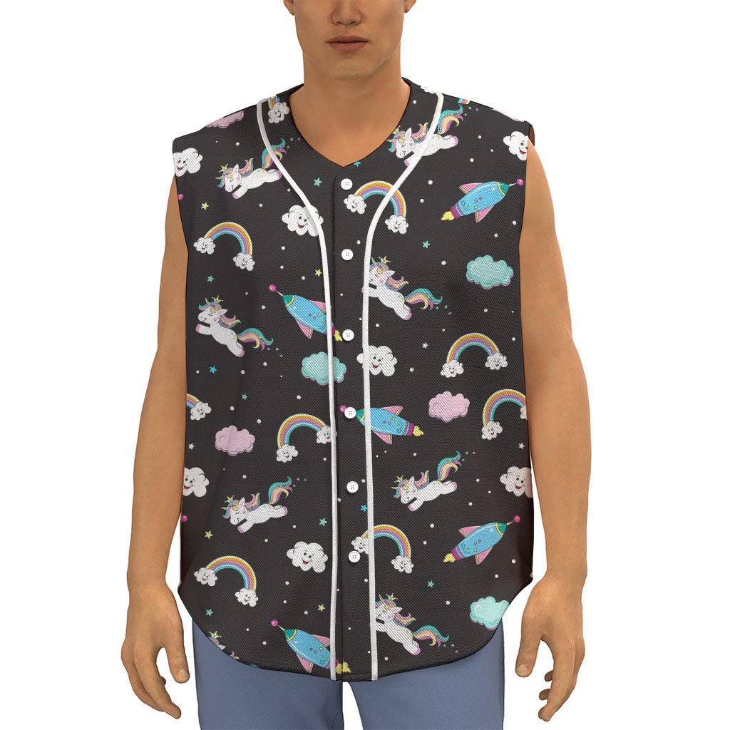 Star Space Unicorn Pattern Print Sleeveless Baseball Jersey