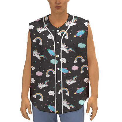 Star Space Unicorn Pattern Print Sleeveless Baseball Jersey