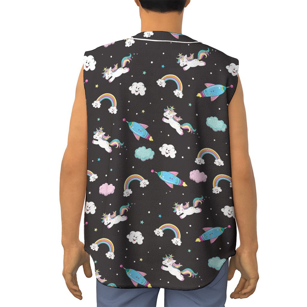 Star Space Unicorn Pattern Print Sleeveless Baseball Jersey