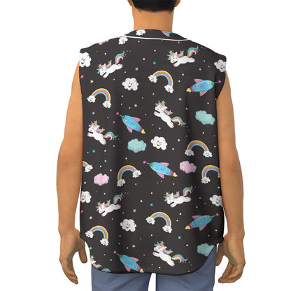 Star Space Unicorn Pattern Print Sleeveless Baseball Jersey